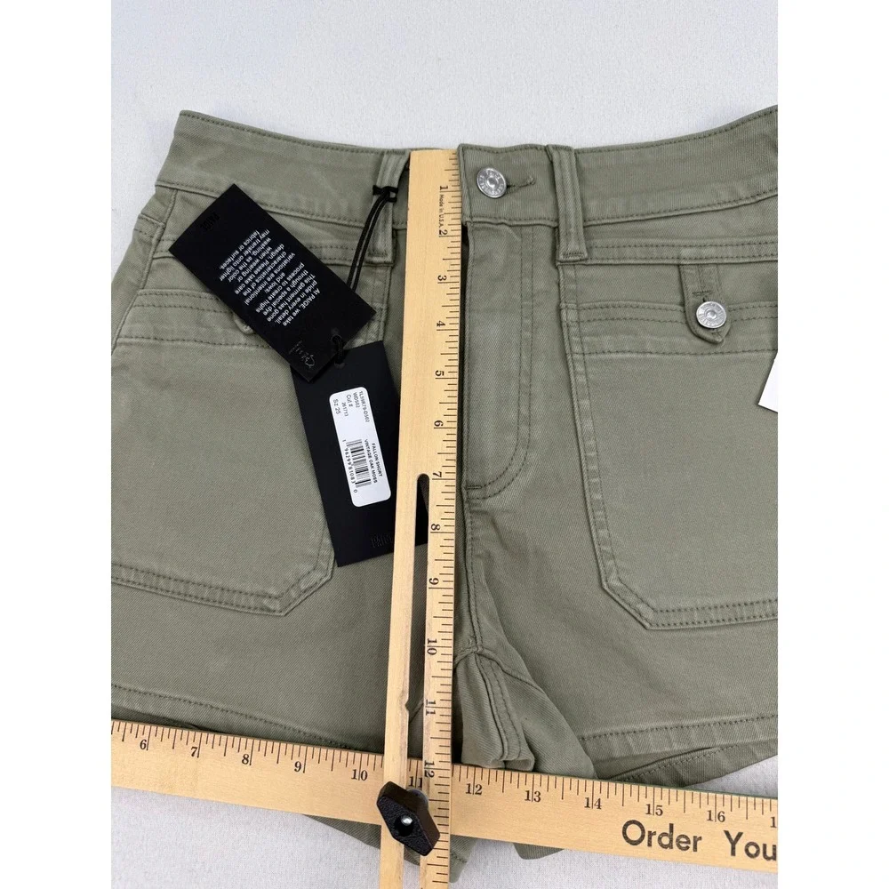Paige Fallon Short Vintage Oak Moss Green Utility High‎ Rise Denim Shorts 25 NEW